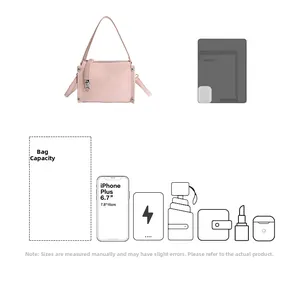 Detail showing internal capacity of the pink crossbody bag with smartphone size comparison