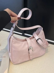 Pink minimalist underarm shoulder bag with silver buckle and adjustable handle strap