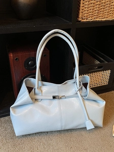 Women Large Capacity Tote Bag Glossy PU Leather Wrinkle Texture Retro Commuter Shoulder Bag Elegant Underarm Fashion Handbag