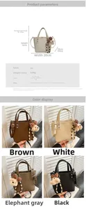 Detailed size specifications for a stylish PU bucket bag with bear charm and adjustable straps