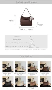 Detailed size specifications and color comparison of the large faux leather crossbody tote