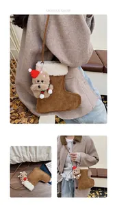 Christmas stocking plush crossbody bag with cute teddy bear and fuzzy fleece details