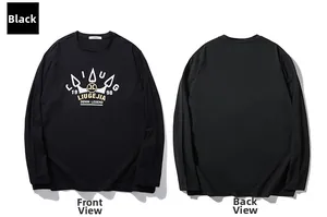 Detailed front and back view of men's black long-sleeve T-shirt with 1998 crown print