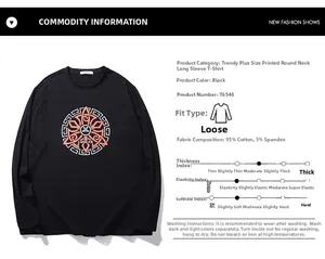 Detail of plus size long sleeve tee showing 95% cotton fabric and letter graphic print