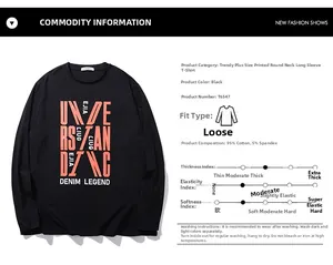 Macro di t-shirt nera a maniche lunghe in cotone con stampa grafica e trama dettagliata