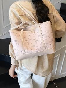 Sac Fourre-tout de Grande Capacité pour Femme Imprimé Ours de Dessin Animé en Cuir PU Sac à Épaule Décontracté pour Dame Élégant Sac à Main Quotidien