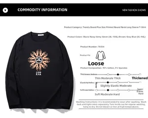 Detail of plus size long sleeve tee showing fabric blend and flame logo print