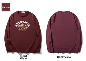 Front and back view of maroon long sleeve T-shirt with vintage style letter printing