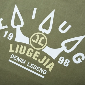 Men's oversized olive green cotton long sleeve T-shirt with vintage crown letter print