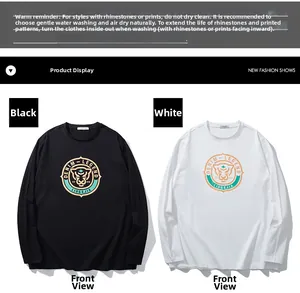 Detail view of cotton long sleeve t-shirt with tiger head graphic and denim legend print