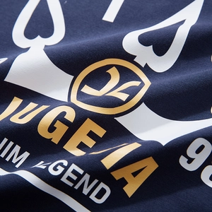 Men's oversized street fashion navy long sleeve T-shirt with JUGEAA crown graphic print