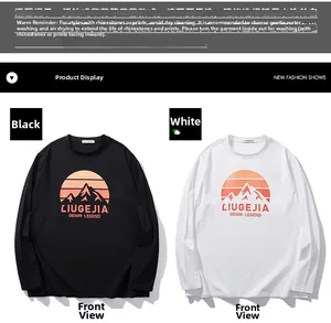 Detail of mountain silhouette and orange gradient print on long sleeve t-shirts