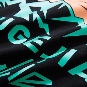 Men's loose long sleeve T-shirt with mint green and orange geometric letter printing