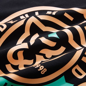 Streetwear black long sleeve T-shirt with orange and mint green 1998 DENIM graphic print