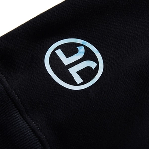 Oversized black hoodie for men featuring a blue gradient circular graphic print