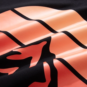 Black cotton long sleeve T-shirt featuring high-quality pink and orange gradient print