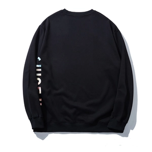 Oversized black crewneck sweatshirt with colorful CHILL letter print on the sleeve