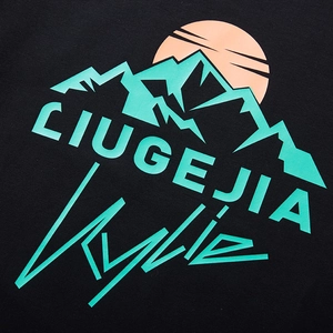 Oversized black long sleeve T-shirt with mountain and sunset graphic print for men
