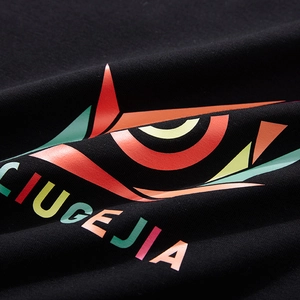 Men's oversized black long sleeve T-shirt with artistic letter print and eye graphics