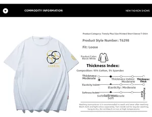 Détail de la composition du tissu du t-shirt et mesures en 95% coton pur