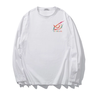 White long sleeve cotton t-shirt with geometric eye print and artistic chest logo