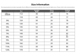 Detailed size chart for oversized bear print t-shirt ranging from size XL up to 12XL