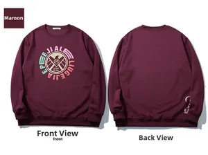 Front and back view of burgundy long sleeve sweatshirt with colorful eagle logo print