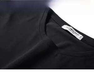 Detail of a black crewneck T-shirt showing fine knit texture and the white 2XL size label