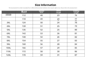 Detailed size chart for oversized polar bear print T-shirt from XL to 12XL measurements
