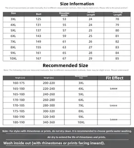 Size chart for men's plus size T-shirt showing detailed measurements from 3XL to 10XL
