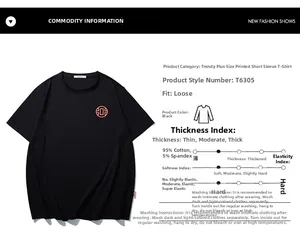 Close-up of black cotton T-shirt featuring orange chest print and red woven hem label