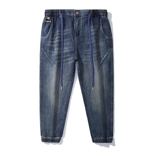 Men's Plus Size Loose Fit Jogger Jeans Elastic Waist Retro Stonewashed Cotton Blend Denim Pants Stretch Streetwear Trousers