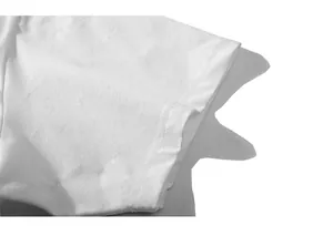 Close-up of white t-shirt sleeve stitching and high-quality cotton jacquard texture