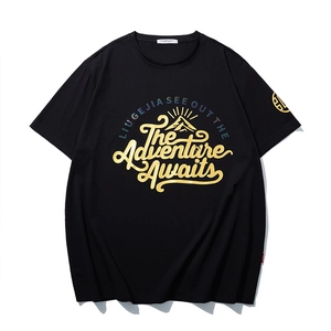 Herren T-Shirt Übergröße Lässig Lockere Passform Baumwollmischung Goldfolie Buchstaben Berg Druck Kurzarm Rundhals Streetwear Top