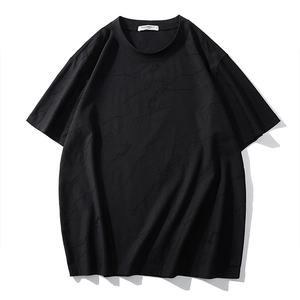 Plus Size Men's Jacquard T-Shirt Casual Short Sleeve Round Neck Loose Fit Cotton Blend Top Summer Fashion Tee