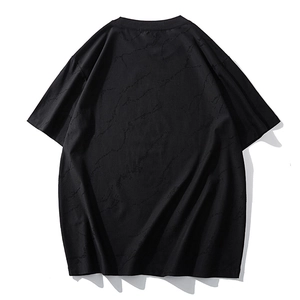 Men's oversized black T-shirt with jacquard cloud texture and loose fit back view