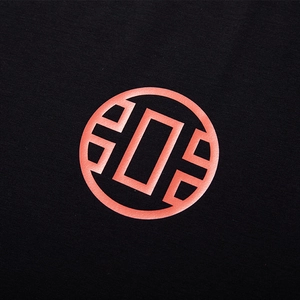 Black cotton T-shirt with high-quality orange geometric logo print detail