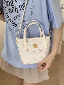 Borsa a Secchiello in Pelle PU con Stampa Cartoon alla Moda da Donna Dolce Borsa con Ciondolo di Perle Tracolla Regolabile