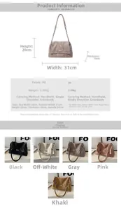 Detailed size chart for minimalist PU leather tote bag with dimensions and strap height