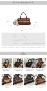 Size guide for retro PU Boston bag showing dimensions 24x13x8cm and various color options