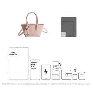 Pink lychee grain bucket bag capacity guide showing space for a phone and daily essentials