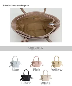 Detail view of water bucket bag interior with zipper pocket and five color options