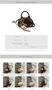 Detailed dimension chart and color options for the mini vintage PU shell handbag