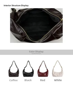 Detailed internal structure and four color options for the pleated chain shoulder bag