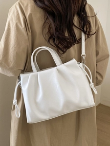 Sac Seau Minimaliste en Cuir PU à Plis Pour Femmes Rétro Couleur Unie Sac à Épaule Bandoulière Fourre-Tout Quotidien