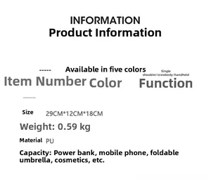 Detailed size chart and specifications for the PU leather crossbody pillow bag