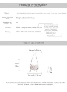Size guide for vintage rivet tote bag showing PU leather dimensions 20x12x11cm