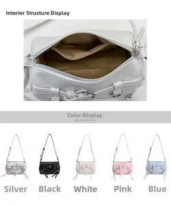 Detail view of the interior compartment and multi-color options of the minimalist satchel