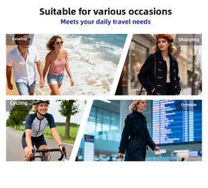 Collage showing a versatile crossbody bag used for travel, biking, and city street style
