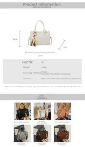 Detailed size chart and multi-color options for the stylish PU leather crossbody bag